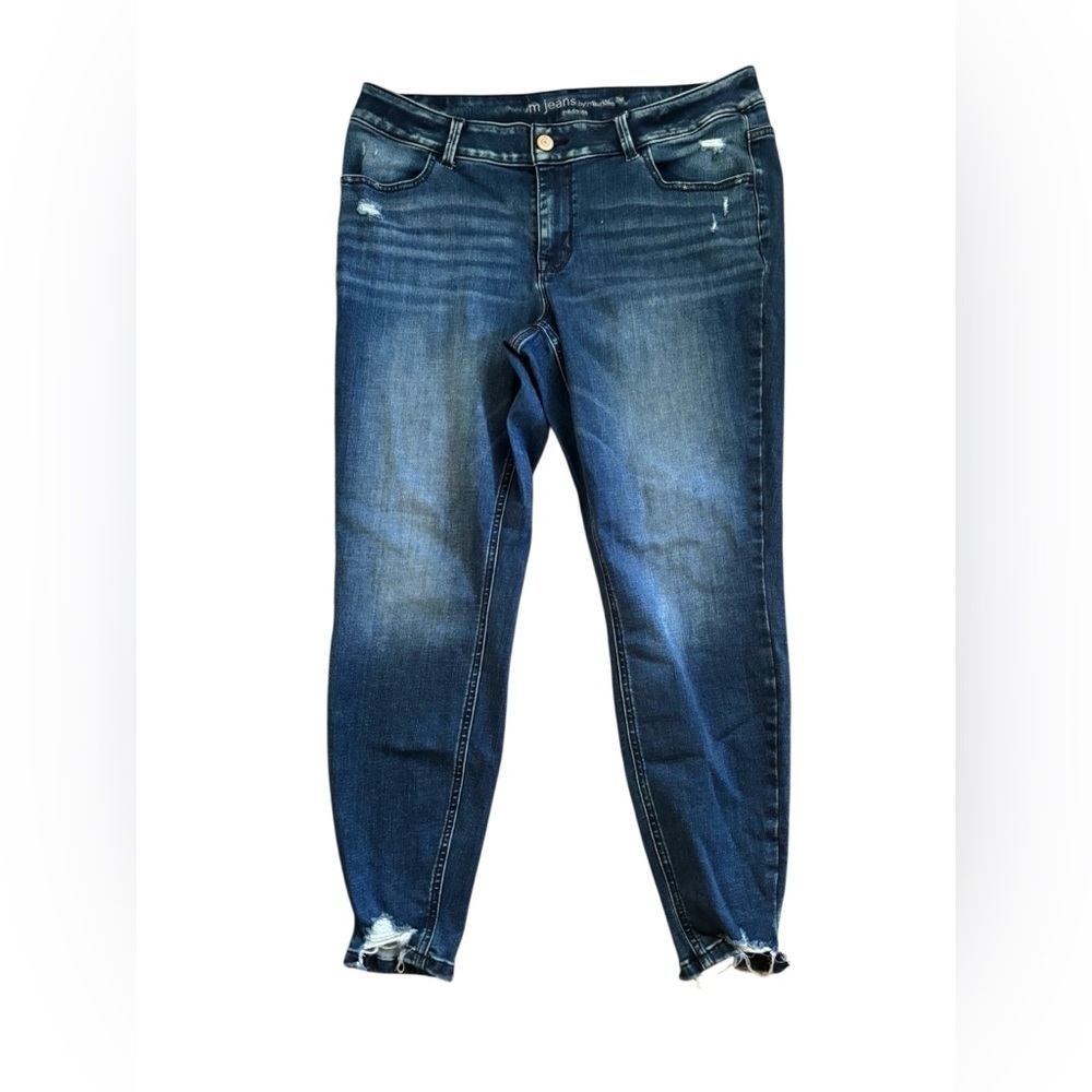 M Jeans By Maurice’s Skinny Distressed Mid Rise Jean Sz 16W Stretch Dark Wash